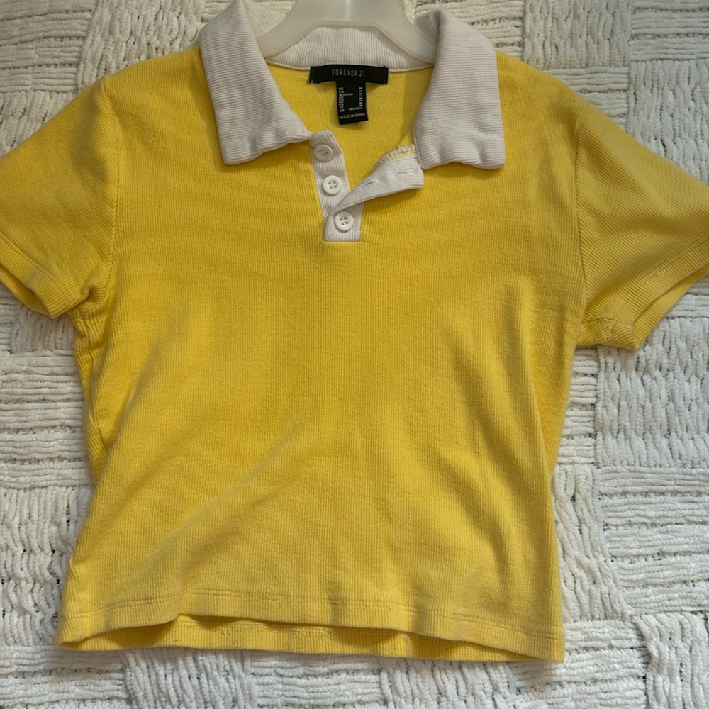 Yellow shirt with white collar and buttons for sale!
